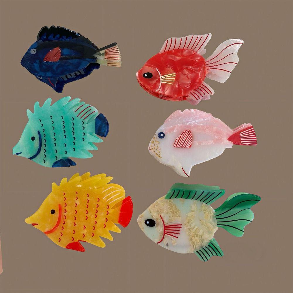 Korean Women Lifestyle - Goldfisch-Acetat Haarklammer mit Meeresmotiven, Bunte Geometrische