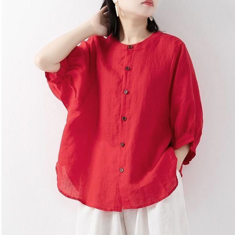 Korean Lifestyle - Baumwoll- und Leinenhemd für Damen im